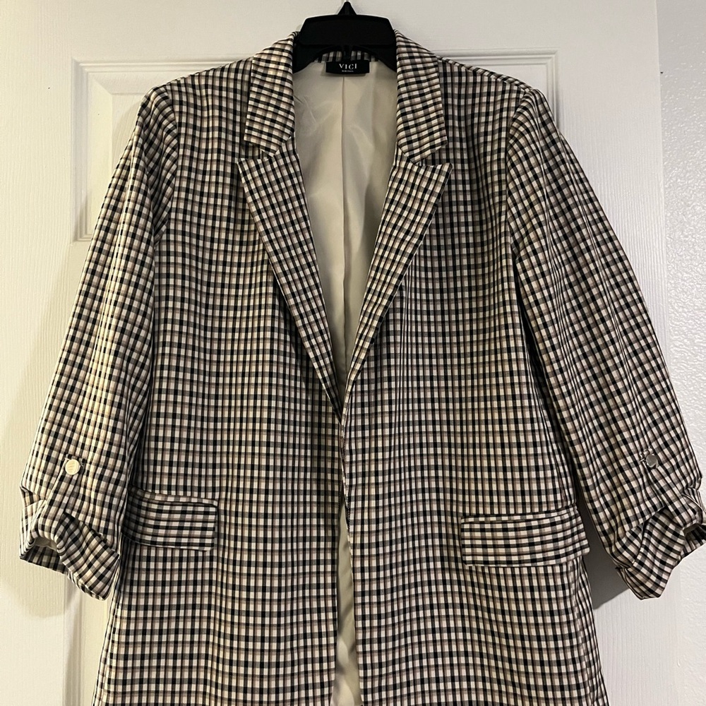 Vici Black and White Checkered Blazer
